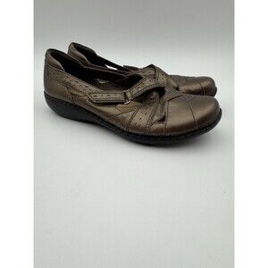 Clarks Bendables Shoes Womens Leather Ashland Spin Q Slip On Metallic Sz 8M